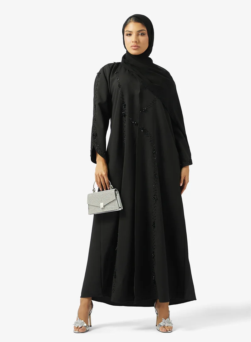Floral Embellished Open Abaya